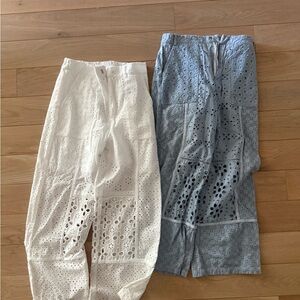 Zara White and Light Blue Eyelet Cotton Kids Pants